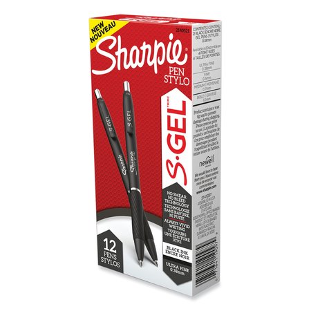 Sharpie S-Gel High-Performance Gel Pen, Retractable, Extra-Fine 0.38 mm, Black Ink, Black Barrel, PK12 PK 2140521